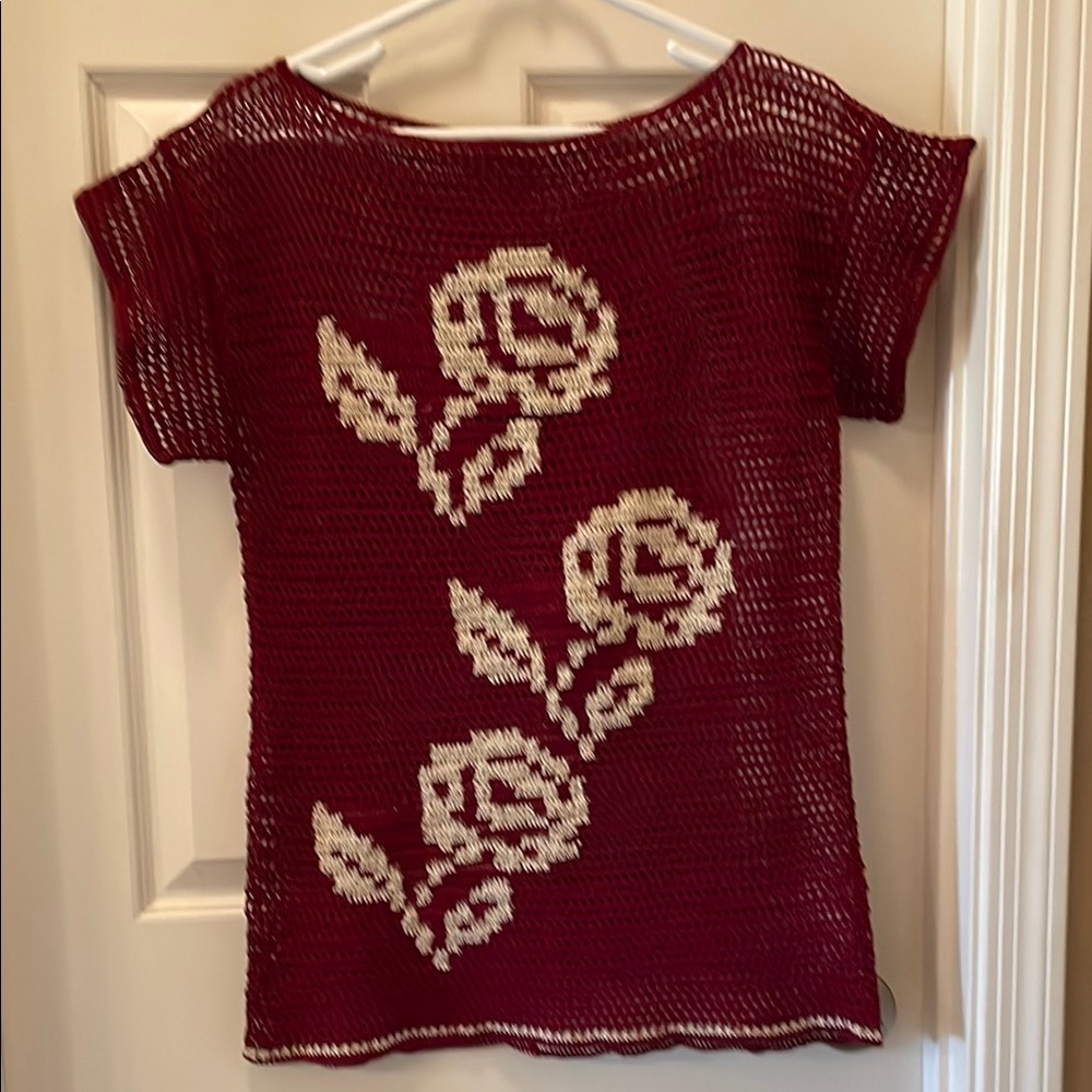 Elegant Burgundy Floral Crochet Blouse